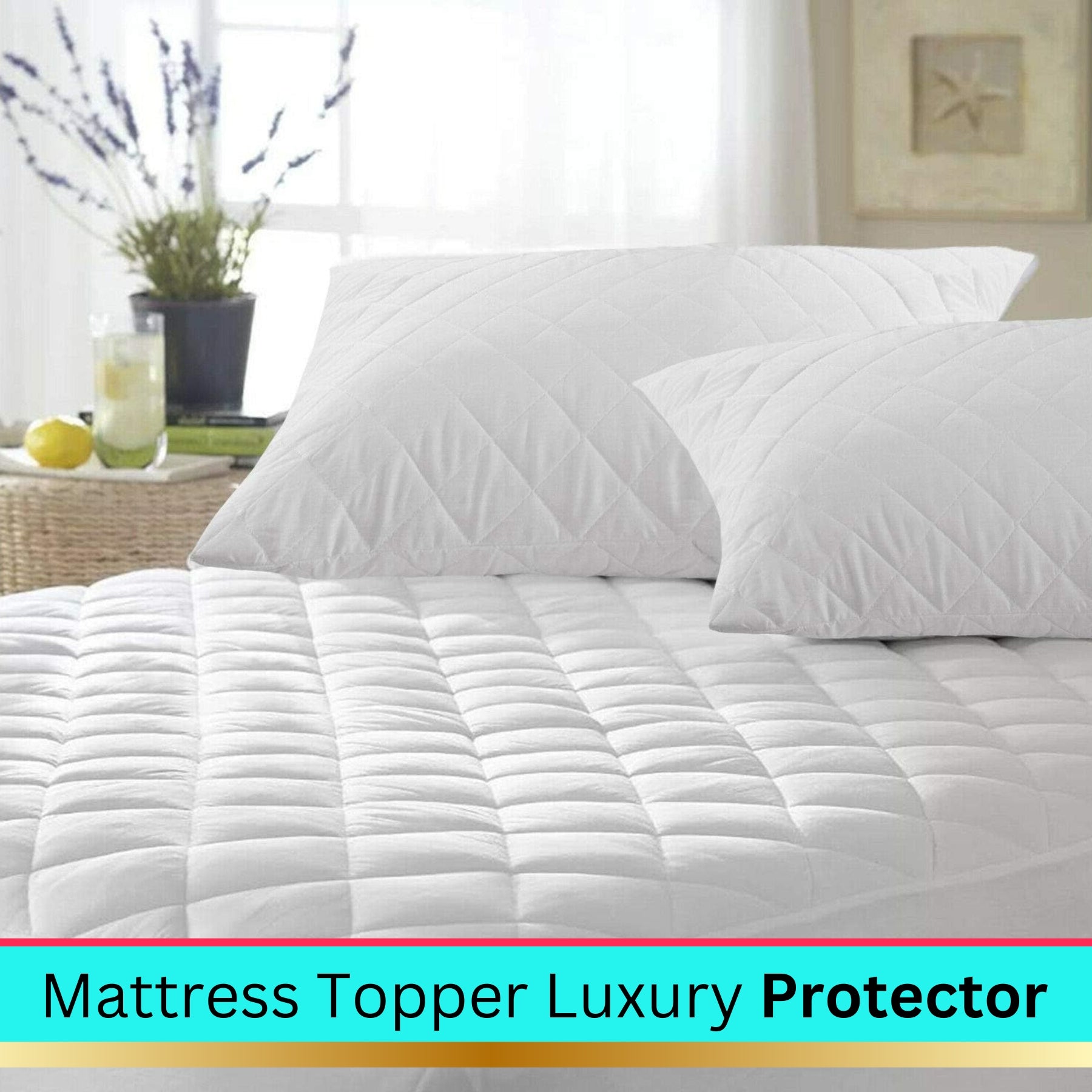 Diamond Shape Mattress Protector 110 GSM Fitted Sheet Cover , Elastic Fitting Light Weight 30cm Deep Skirt Double Bed  Noiseless Breathable  Flat Fitted Cover Sheet