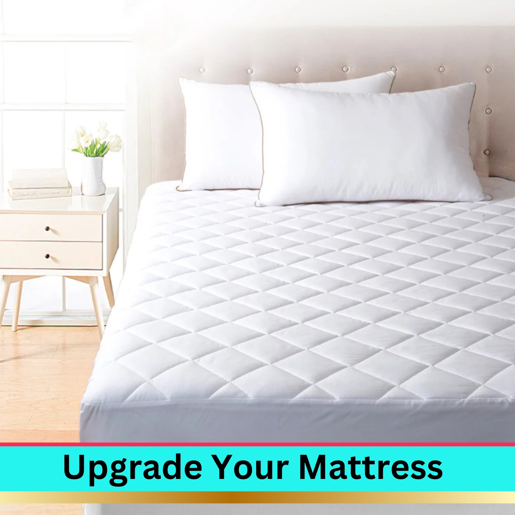 Diamond Shape Mattress Protector 110 GSM Fitted Sheet Cover , Elastic Fitting Light Weight 30cm Deep Skirt Double Bed  Noiseless Breathable  Flat Fitted Cover Sheet