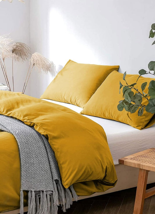 Plain & Reversible Duvet Cover and Matching Pillowcase Set Perfect Bedding for a Cozy Night's Sleep - Ochre