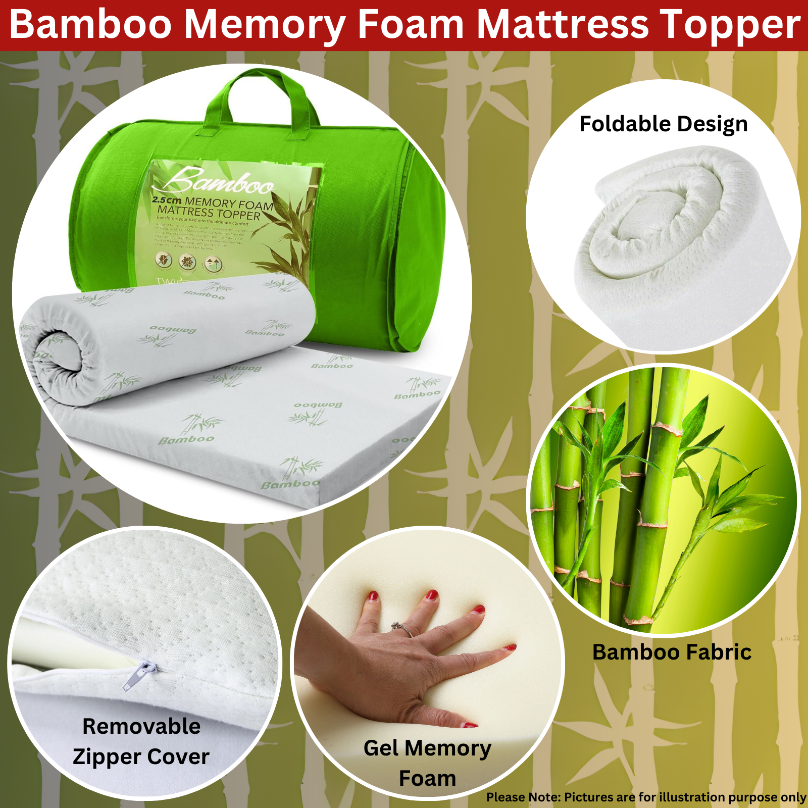 High Living Bamboo Mattress Topper 2.5 Anti Slip