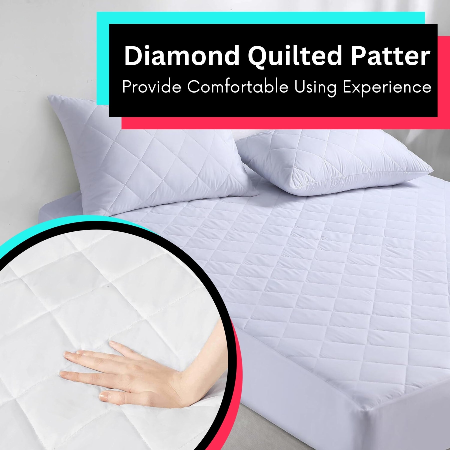 Diamond Shape Mattress Protector 110 GSM Fitted Sheet Cover , Elastic Fitting Light Weight 30cm Deep Skirt Double Bed  Noiseless Breathable  Flat Fitted Cover Sheet