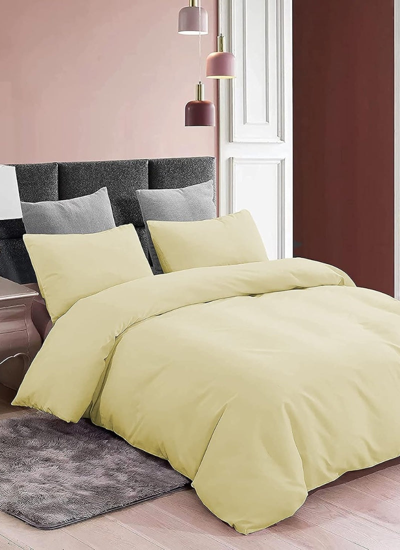 Double Duvet Cover - Plain Dyed Percale Duvet Quilt Cover Navy Solid Soft Double Bedding Duvet Cover Set with 2 Matching Pillowcases - Baby Yellow