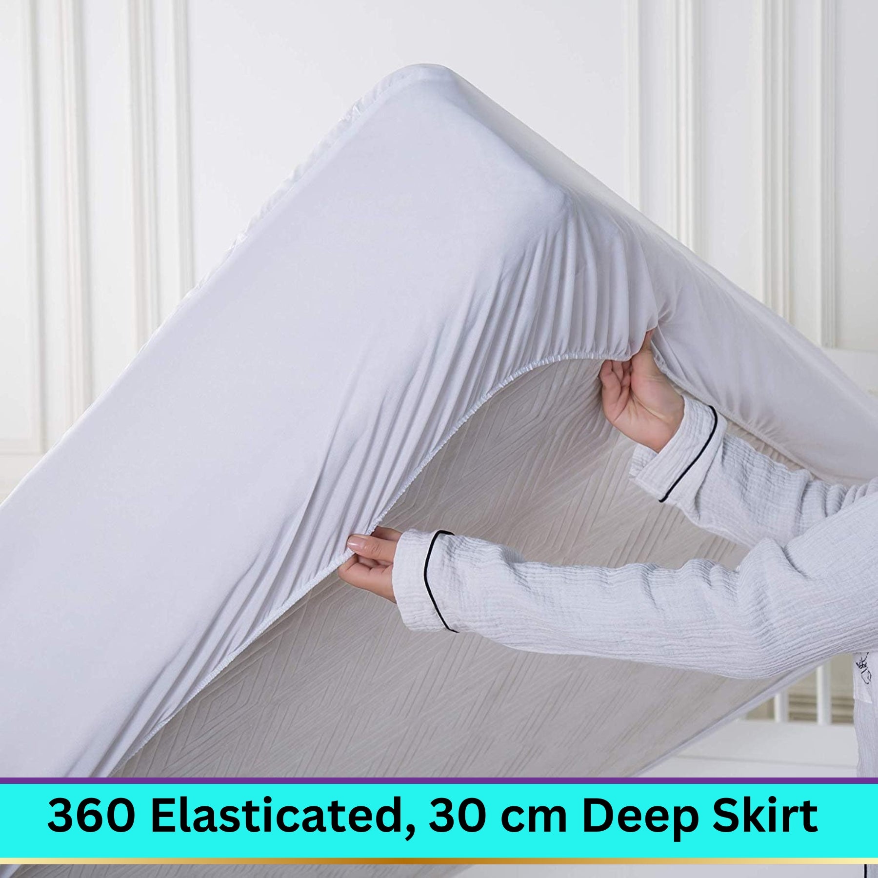 Diamond Shape Mattress Protector 110 GSM Fitted Sheet Cover , Elastic Fitting Light Weight 30cm Deep Skirt Double Bed  Noiseless Breathable  Flat Fitted Cover Sheet