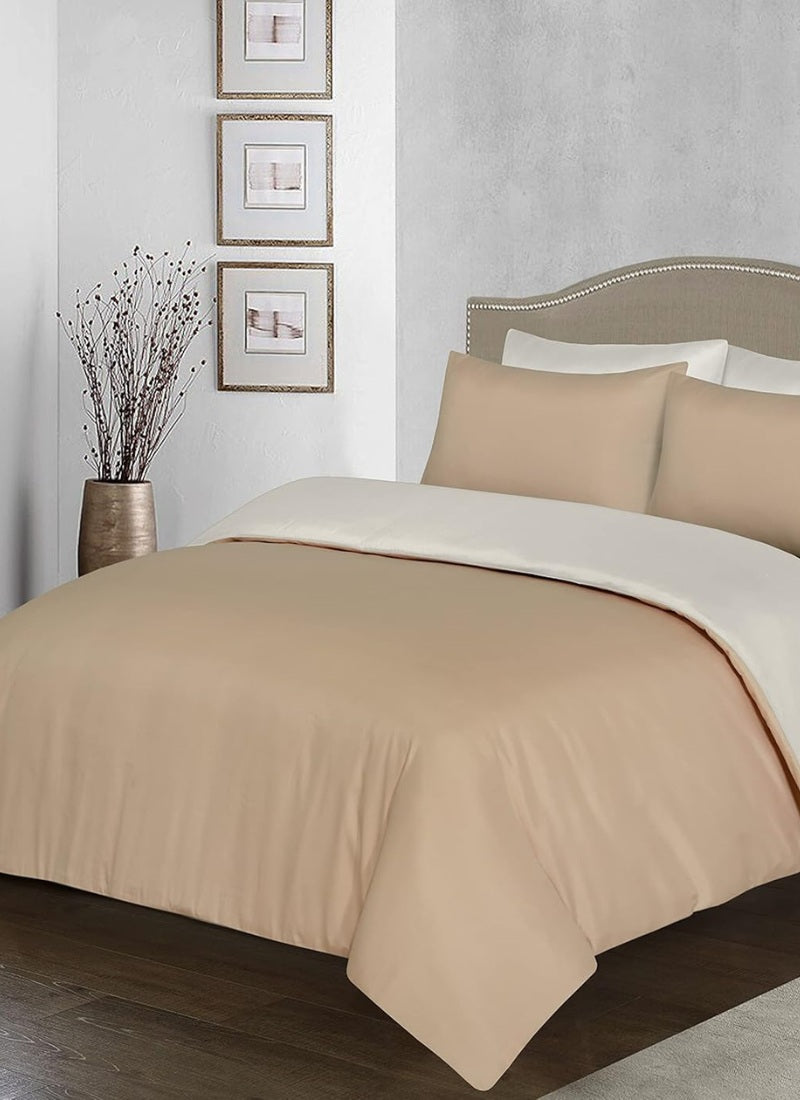 Plain & Reversible Duvet Cover and Matching Pillowcase Set Perfect Bedding for a Cozy Night's Sleep - Mink & Cream