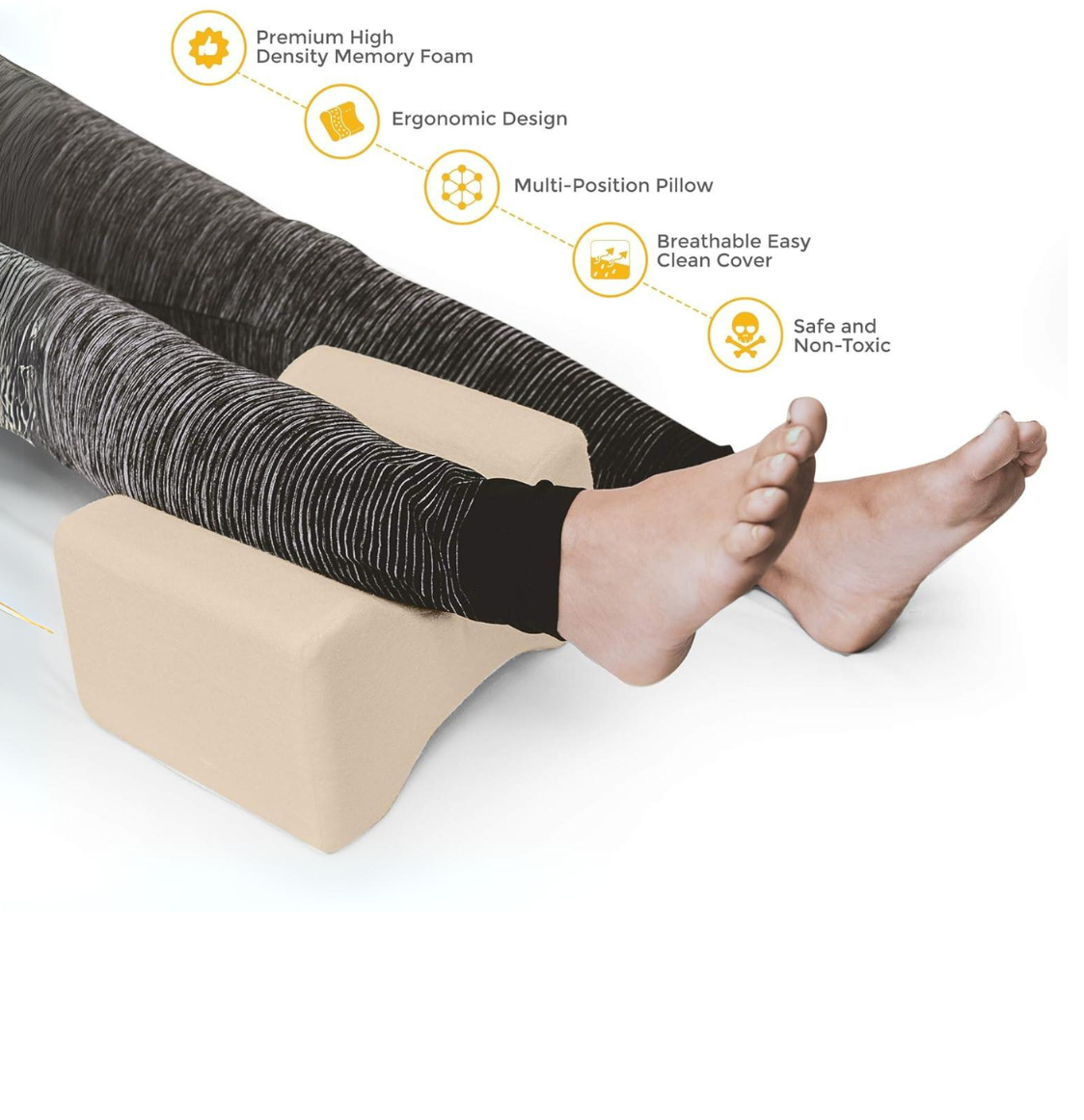 Memory Foam Contour Leg Pillow for Firm Back, Hips, & Knee - White