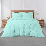 Double Duvet Cover - Plain Dyed Percale Duvet Quilt Cover Navy Solid Soft Double Bedding Duvet Cover Set with 2 Matching Pillowcases - Sea Green