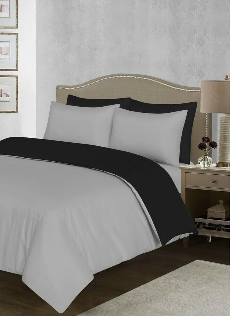 Plain & Reversible Duvet Cover and Matching Pillowcase Set Perfect Bedding for a Cozy Night's Sleep - Black & Grey