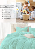 Double Duvet Cover - Plain Dyed Percale Duvet Quilt Cover Navy Solid Soft Double Bedding Duvet Cover Set with 2 Matching Pillowcases - Sea Green