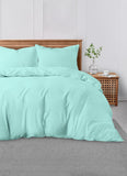 Double Duvet Cover - Plain Dyed Percale Duvet Quilt Cover Navy Solid Soft Double Bedding Duvet Cover Set with 2 Matching Pillowcases - Sea Green