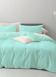 Double Duvet Cover - Plain Dyed Percale Duvet Quilt Cover Navy Solid Soft Double Bedding Duvet Cover Set with 2 Matching Pillowcases - Sea Green