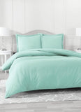 Double Duvet Cover - Plain Dyed Percale Duvet Quilt Cover Navy Solid Soft Double Bedding Duvet Cover Set with 2 Matching Pillowcases - Sea Green