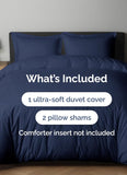 Double Duvet Cover - Plain Dyed Percale Duvet Quilt Cover Navy Solid Soft Double Bedding Duvet Cover Set with 2 Matching Pillowcases - Navy Blue