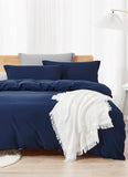 Double Duvet Cover - Plain Dyed Percale Duvet Quilt Cover Navy Solid Soft Double Bedding Duvet Cover Set with 2 Matching Pillowcases - Navy Blue