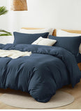 Double Duvet Cover - Plain Dyed Percale Duvet Quilt Cover Navy Solid Soft Double Bedding Duvet Cover Set with 2 Matching Pillowcases - Navy Blue