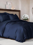 Double Duvet Cover - Plain Dyed Percale Duvet Quilt Cover Navy Solid Soft Double Bedding Duvet Cover Set with 2 Matching Pillowcases - Navy Blue