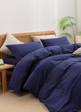 Double Duvet Cover - Plain Dyed Percale Duvet Quilt Cover Navy Solid Soft Double Bedding Duvet Cover Set with 2 Matching Pillowcases - Navy Blue