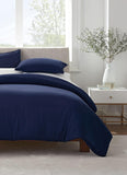 Double Duvet Cover - Plain Dyed Percale Duvet Quilt Cover Navy Solid Soft Double Bedding Duvet Cover Set with 2 Matching Pillowcases - Navy Blue