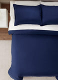 Double Duvet Cover - Plain Dyed Percale Duvet Quilt Cover Navy Solid Soft Double Bedding Duvet Cover Set with 2 Matching Pillowcases - Navy Blue