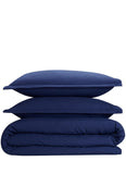 Double Duvet Cover - Plain Dyed Percale Duvet Quilt Cover Navy Solid Soft Double Bedding Duvet Cover Set with 2 Matching Pillowcases - Navy Blue