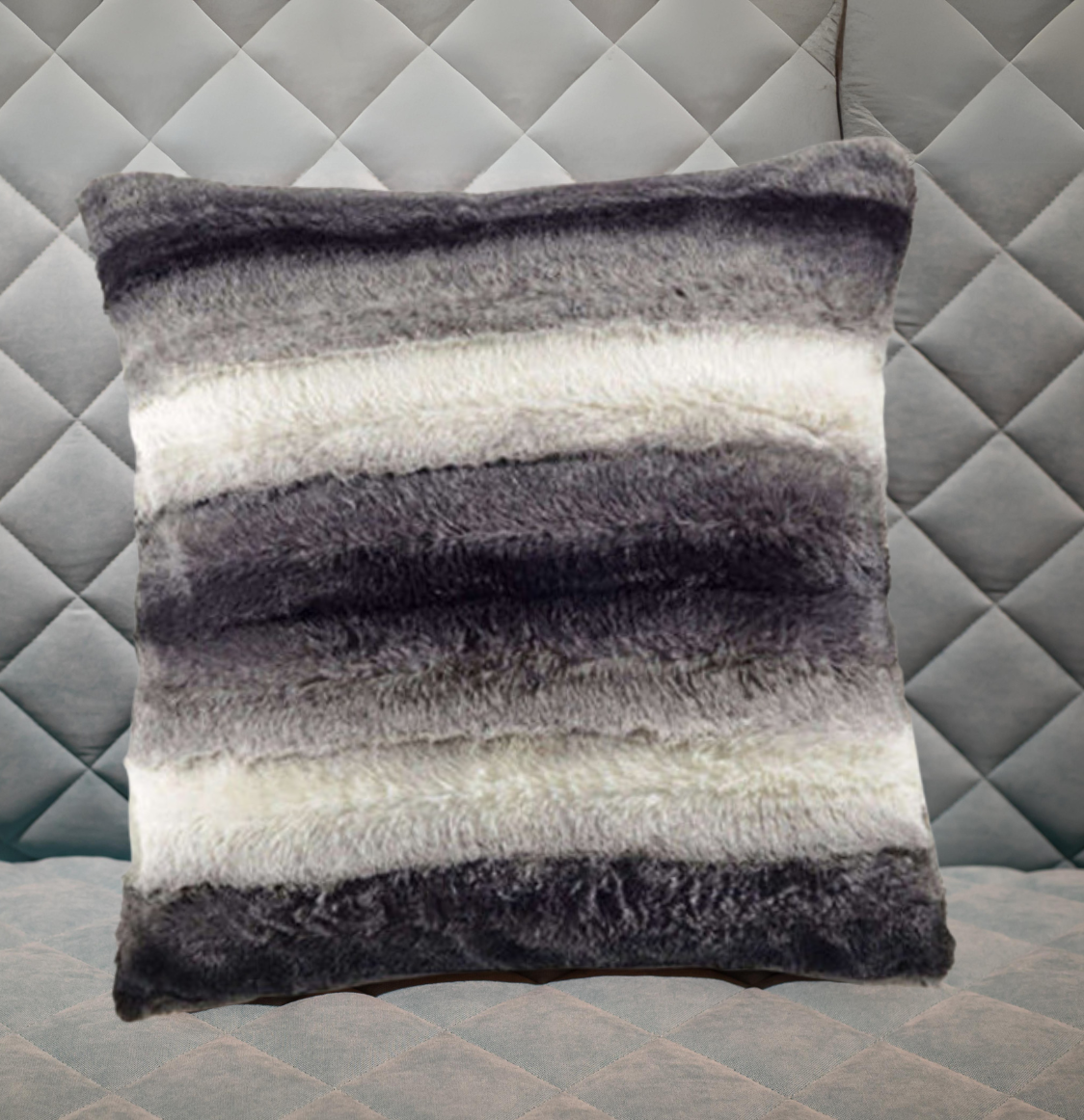 Highliving Faux Fur Rabbit Cushion Covers Soft & Comfy Material Charcoal, Silver Cushion