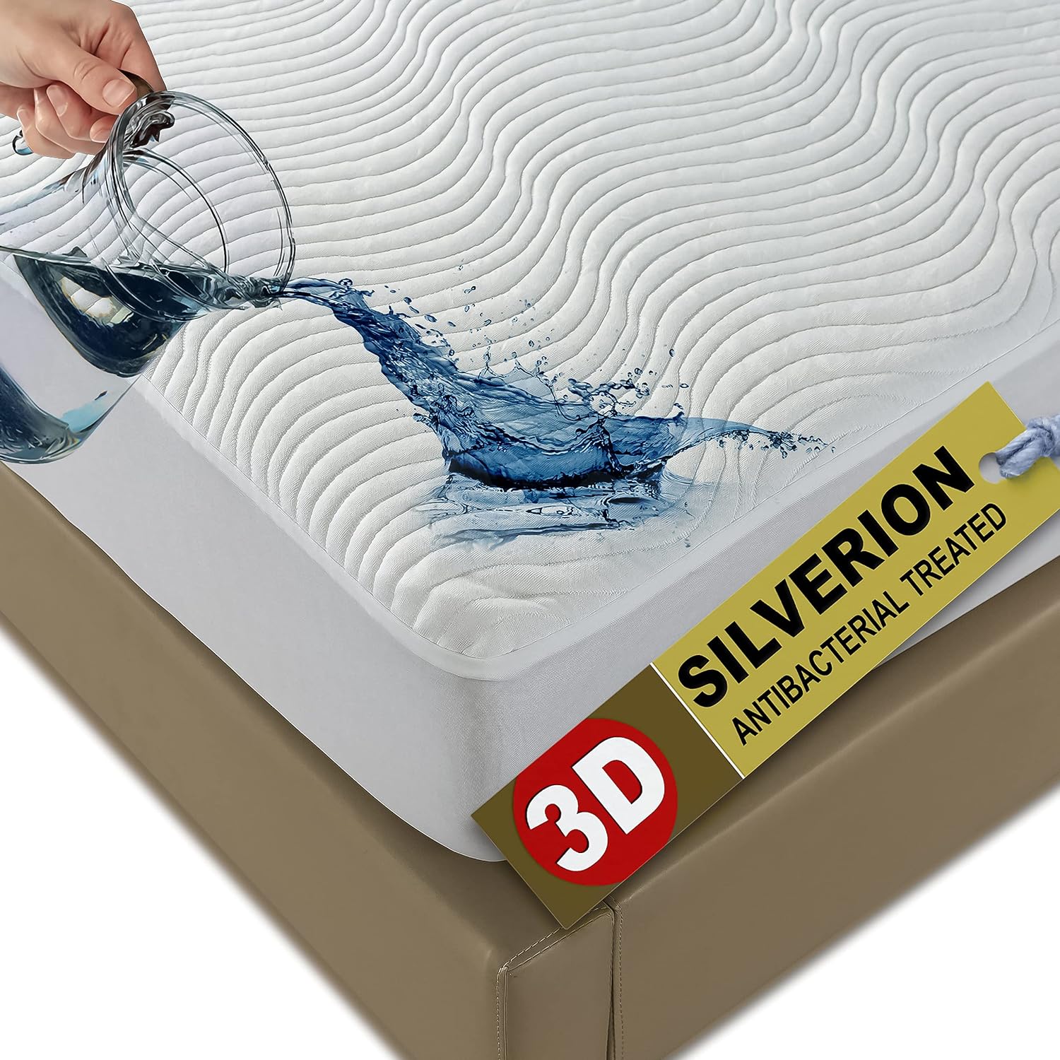 Mattress Protector Silver ion Antibacterial Treated Soft Breathable Waterproof 3D Air Layer Bamboo Fabric Cover Topper Pad