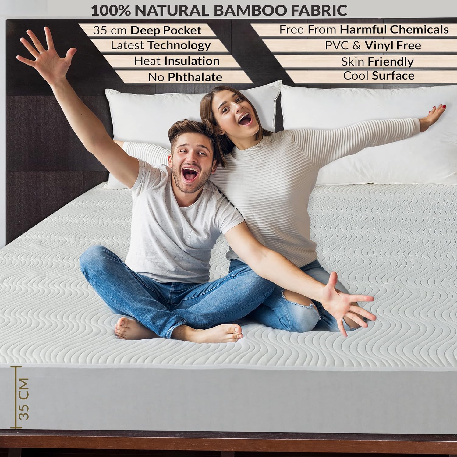 Mattress Protector Silver ion Antibacterial Treated Soft Breathable Waterproof 3D Air Layer Bamboo Fabric Cover Topper Pad