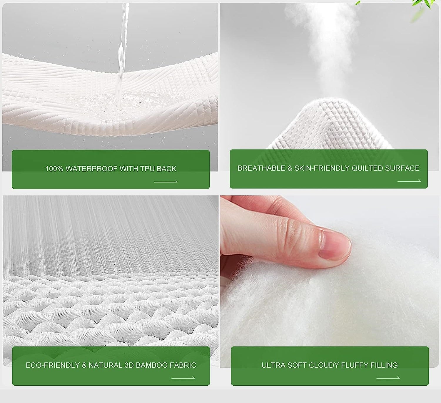 Mattress Protector Silver ion Antibacterial Treated Soft Breathable Waterproof 3D Air Layer Bamboo Fabric Cover Topper Pad