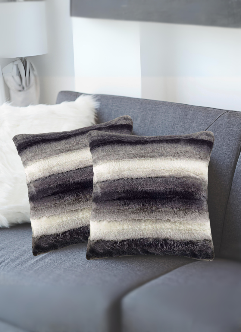 Highliving Faux Fur Rabbit Cushion Covers Soft & Comfy Material Charcoal, Silver Cushion