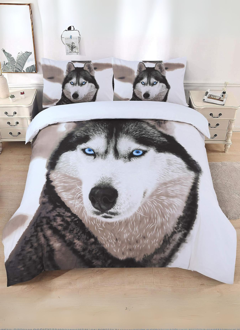 Microfiber Duvet Cover Set 3D Wolf Printed Egyptian Cotton Bedding Quilt Cover Set, with Pillow Cases Soft & Breathable, All Sizes