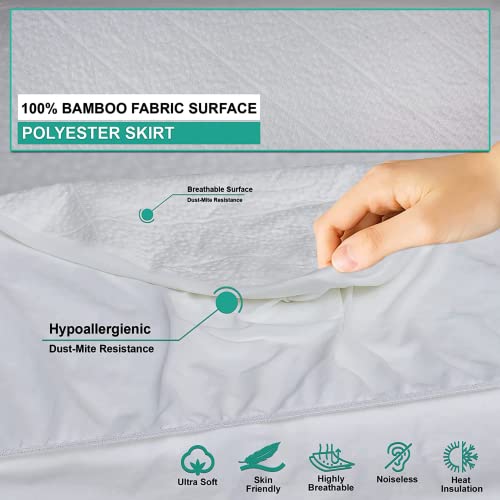 HIGH LIVING Waterproof Quilted Luxury Mattress Protector - Premium Bamboo Fabric Surface Mattress Cover Non Noisy Bed Bug Proof