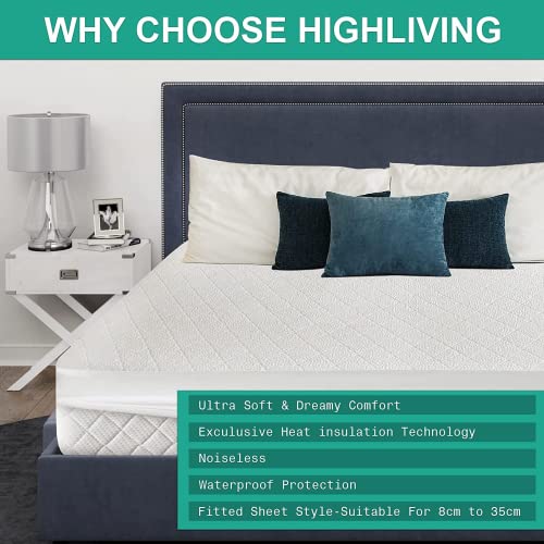 HIGH LIVING Waterproof Quilted Luxury Mattress Protector - Premium Bamboo Fabric Surface Mattress Cover Non Noisy Bed Bug Proof